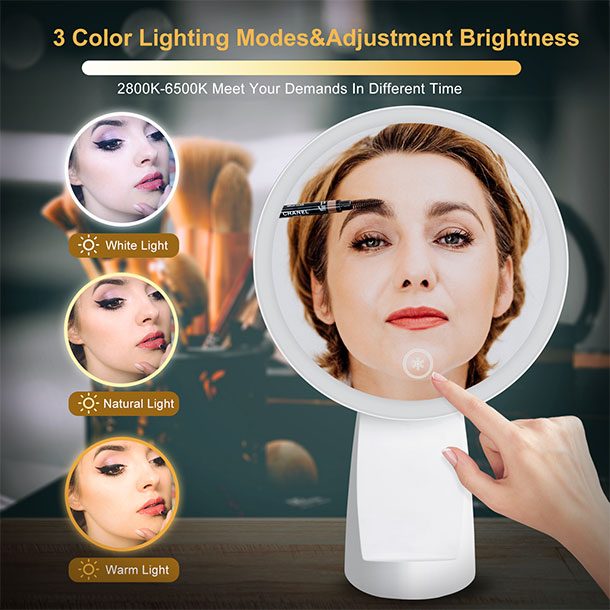 Specchio per il trucco illuminato con caricabatterie wireless