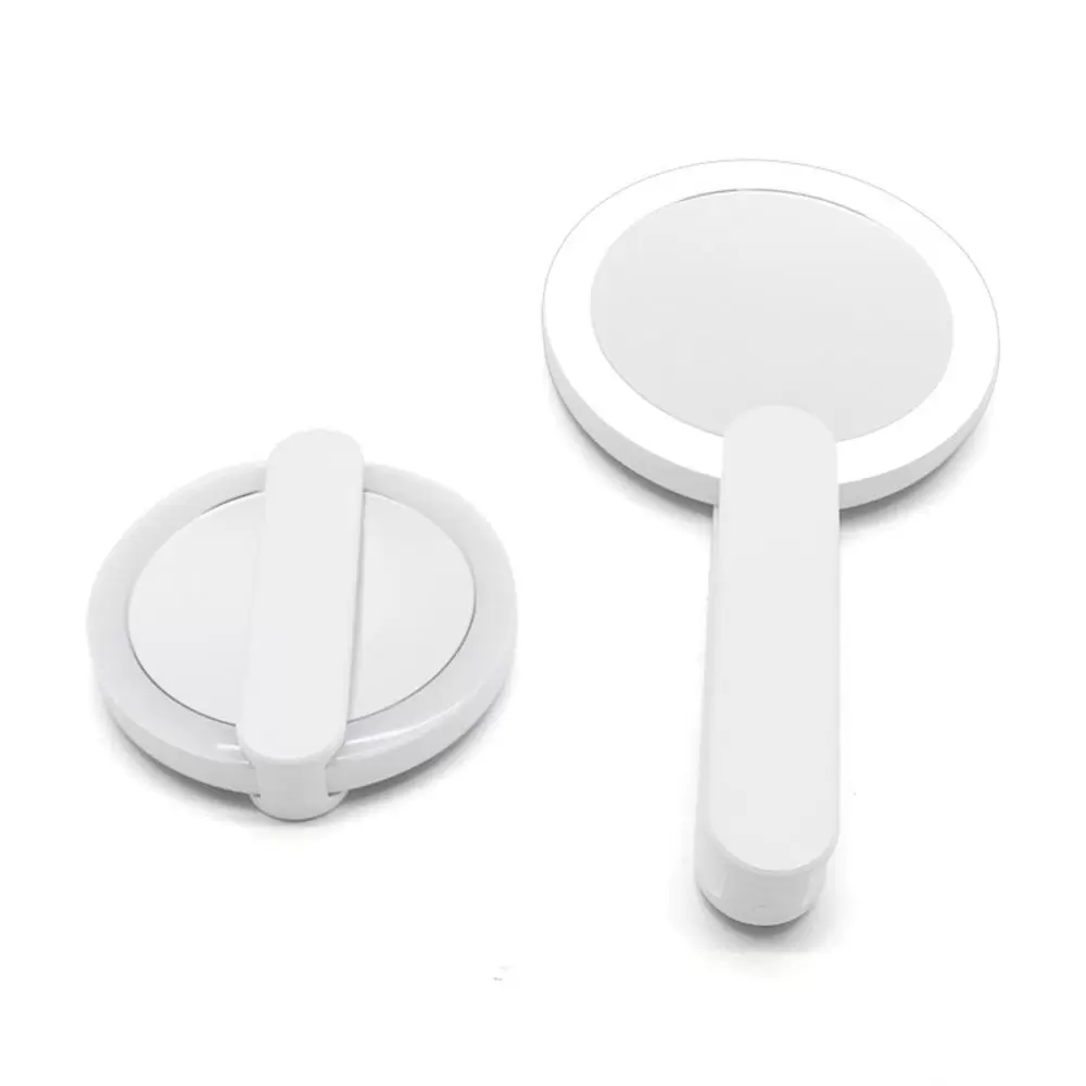 Specchio cosmetico rotondo pieghevole da viaggio con mini maniglia compatta a LED