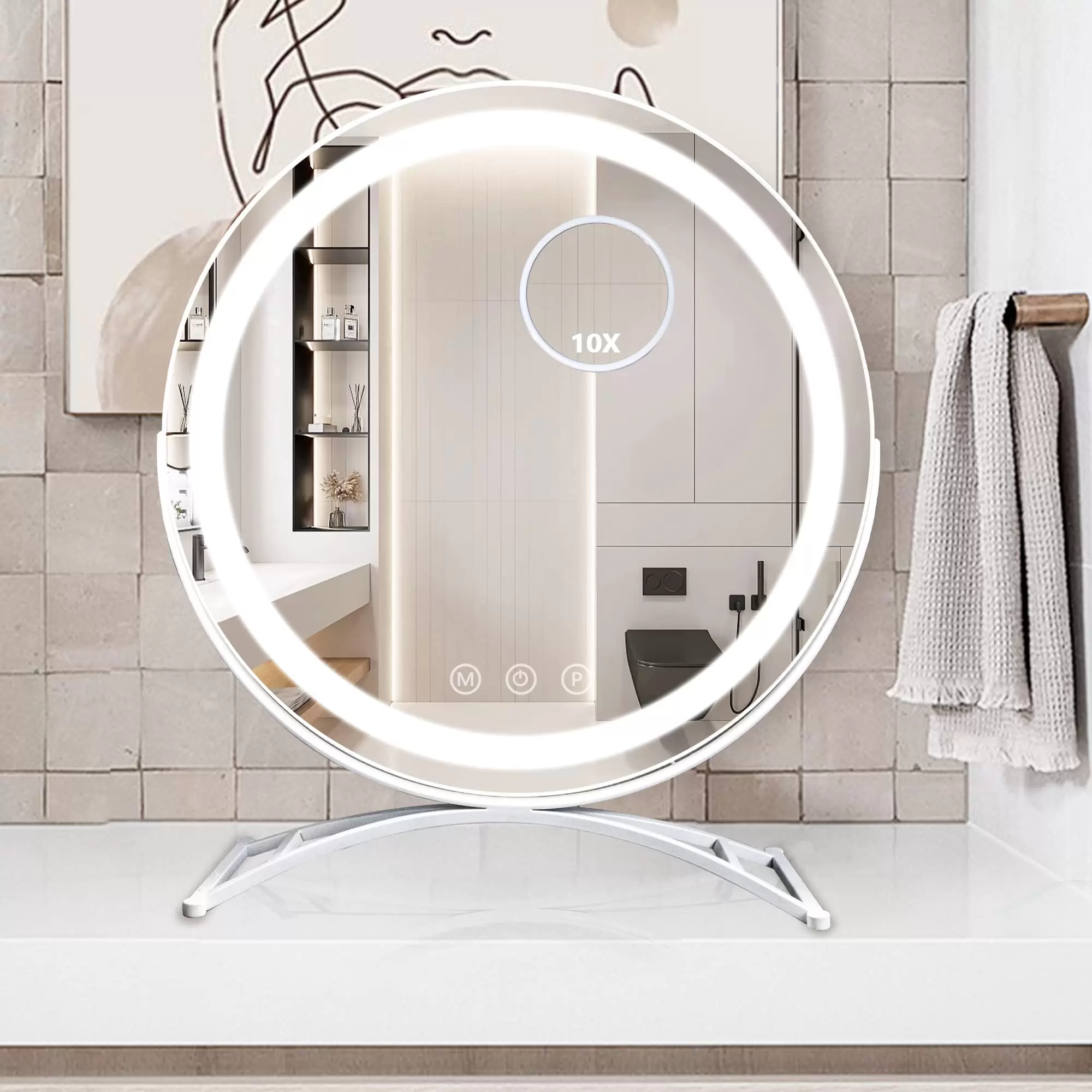 Grande specchio cosmetico da 20" con specchio di ingrandimento 10X staccabile