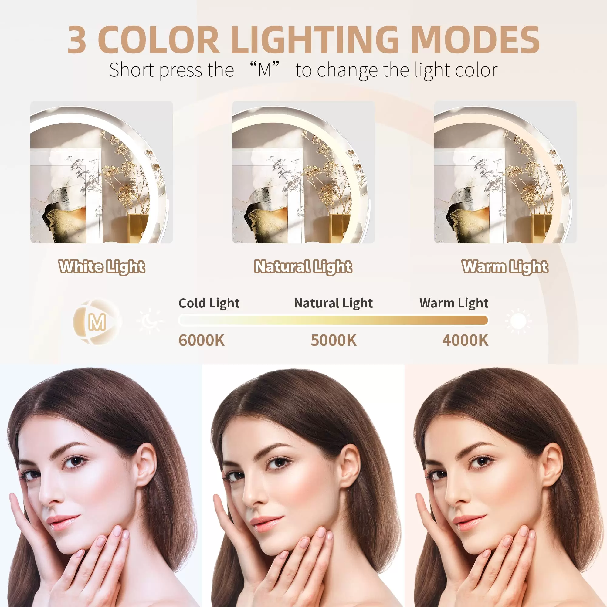 Grande specchio cosmetico da 20" con specchio di ingrandimento 10X staccabile